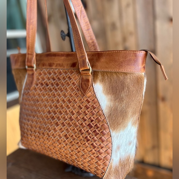 Fall New Vintage Look Cowhide Woven oil rubbed woven Leather  Bag Tote satchel - Picture 7 of 12